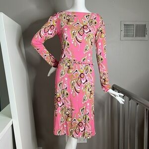 Emilio Pucci Sz 38 / US 6 Long Sleeve Midi Dress with Belt and Travel Bag - New